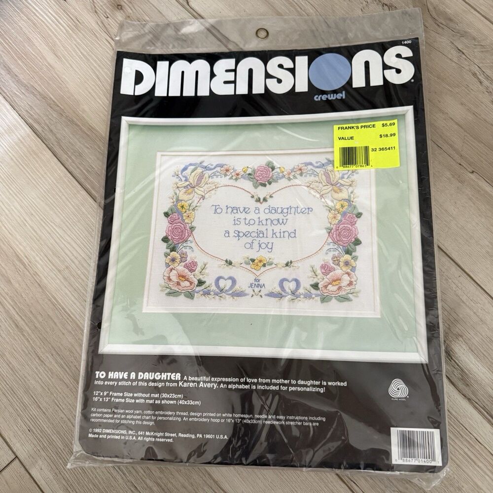 Vintage 1992 Dimensions Crewel To Have A Daughter Needlework Kit 1400 New